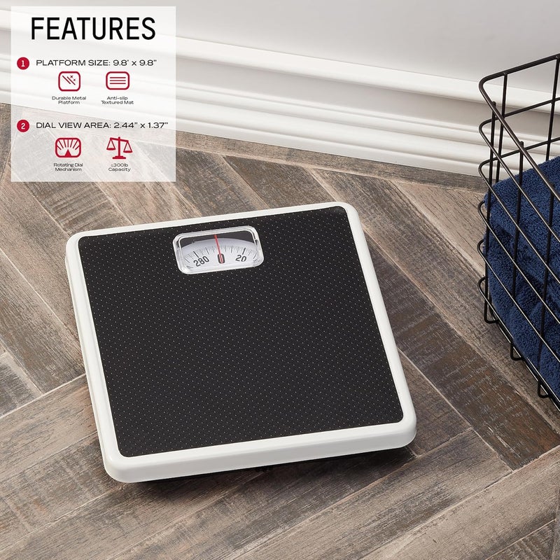 Taylor Analog Bath Scale, Classic Dial Body Weight Monitor, Mechanical Non-Digital Weighing Device with 300 lb Capacity, Battery-Powered Design, Sleek Black Finish for Daily Home Use, Black - Image 2